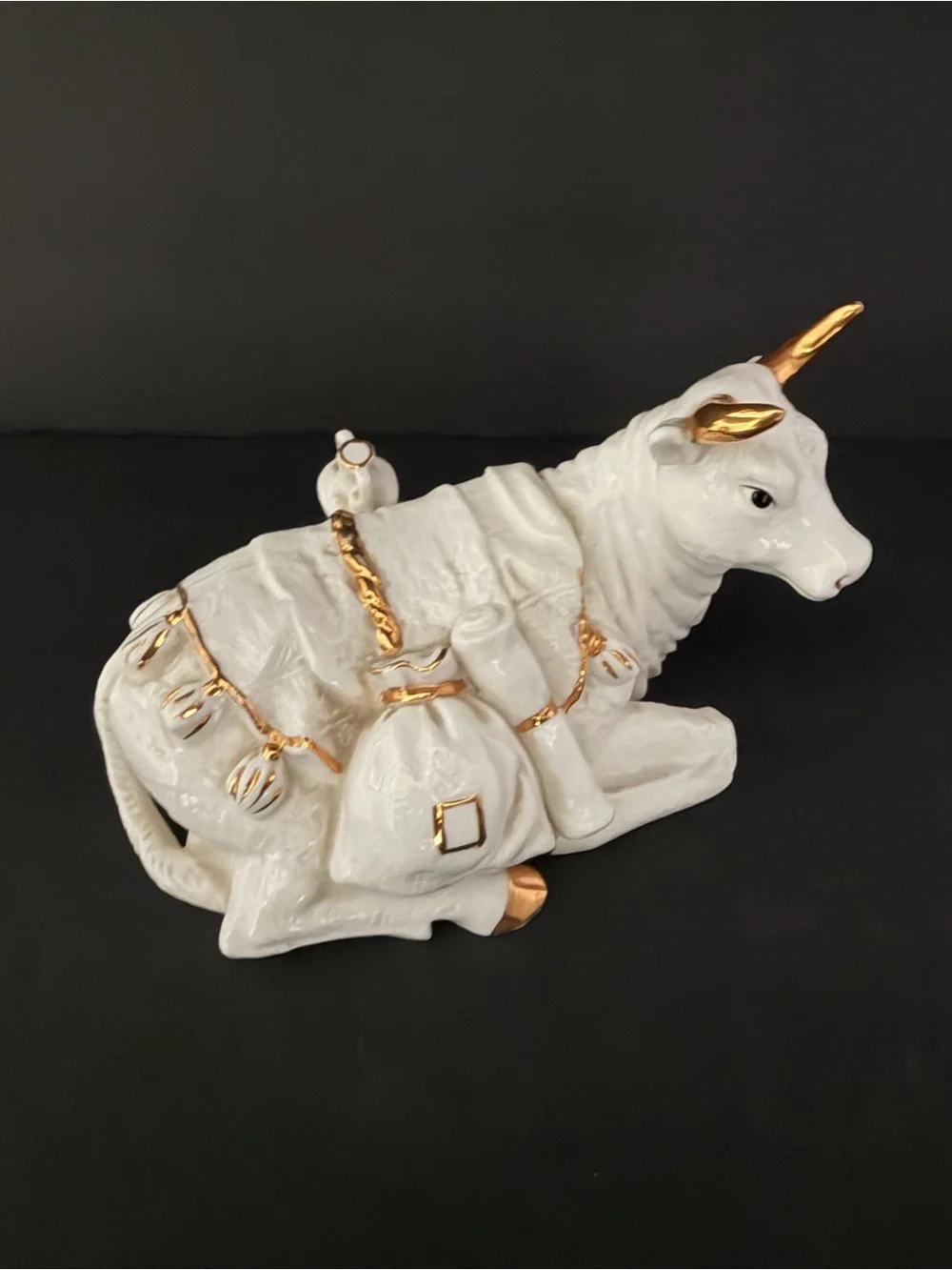 White Porcelain Cow with 24K Gold Decorative Bull Figurine - Holiday Home Decor